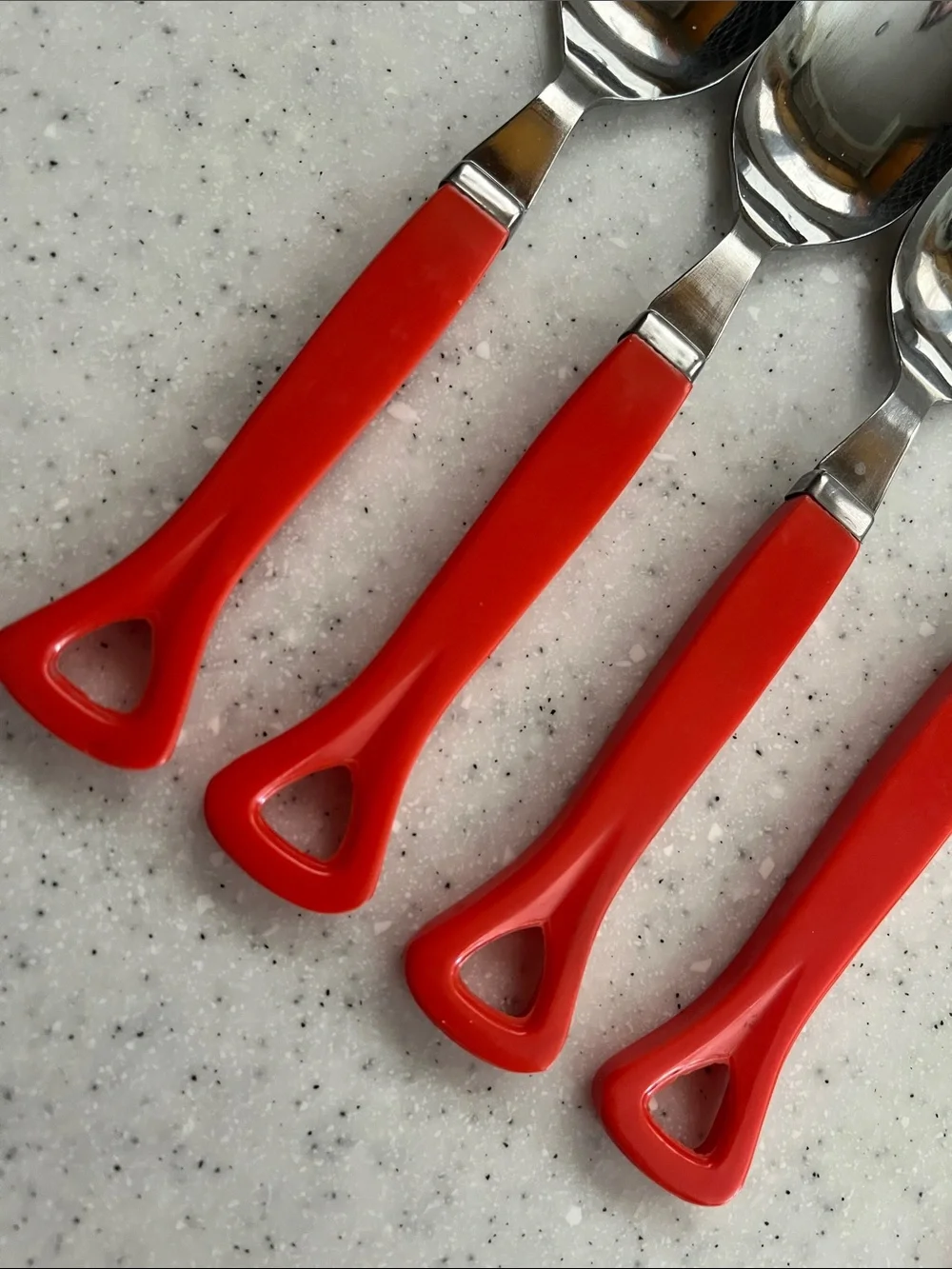 Vtg IIC Stainless Japan Red Handle Flatware 4 Settings 2 Serving Spoons *READ*